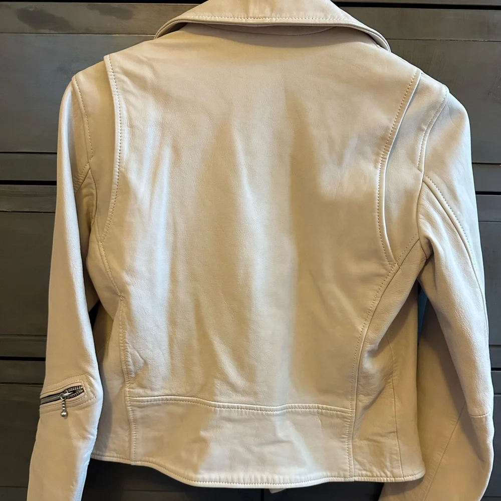 All Saints Cream Beige Leather Jacket 4 - Picture 4 of 7